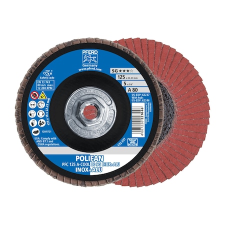 5 X 5/8-11 Thd. POLIFAN® Flap Disc - A-COOL SG INOX+ALU, Aluminum Oxide, 80 Grit, Conical